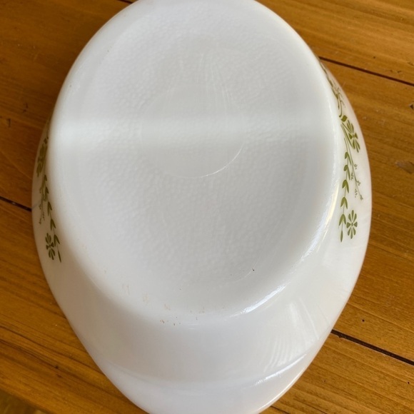Vintage Glasbake Green Crazy Daisy Milk Glass Divided Oval Casserole Dish #J2352 - Picture 7 of 11